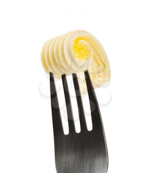 Butter curl on a fork - cutout