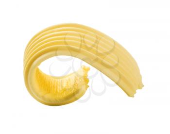 Single butter curl isolated on white background
