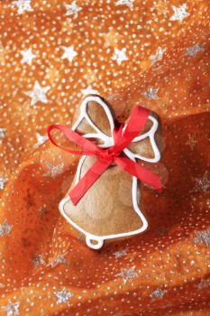 Gingerbread cookie on a festive organza tablecloth