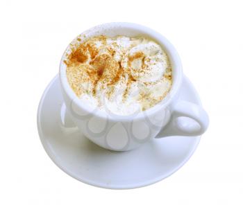 Cup of coffee with whipped cream and nutmeg