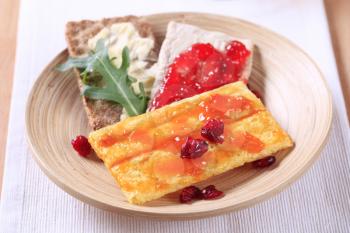 Various kinds of crispbread with jam 