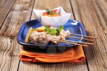 Chicken skewers and vegetable dipping sauce