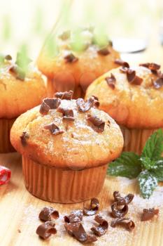 Muffins topped with chocolate shavings - still life