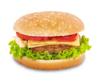 Single cheeseburger isolated on white  background