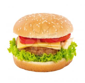 Single cheeseburger isolated on white
 background