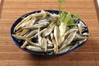 Bowl of fresh anchovies