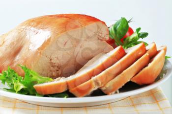 Roast turkey breast on a plate