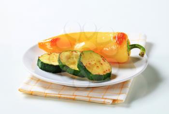 Roasted pepper and slices of zucchini