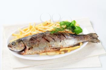 Dish of grilled trout and French fries