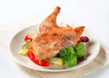 Crispy skin roast chicken with vegetables 
