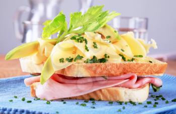 Ham and cheese sandwich sprinkled with chives