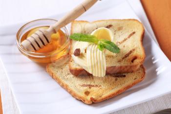 Breakfast - Toasted bread, butter and honey