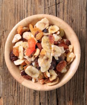 Bowl of mixed dried fruit - overhead