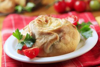 Vegetarian pasty with savory filling - closeup