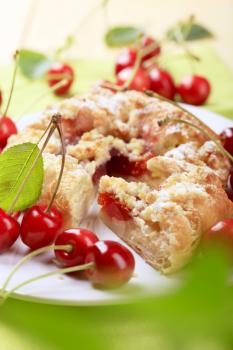Danish pastry with fresh cherries 