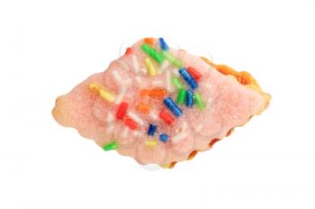 Pink frosted sugar cookie with colorful sprinkles