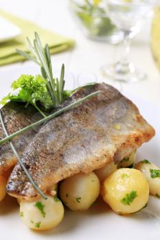 Pan fried trout fillets with potatoes