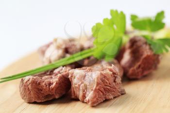 Chunks of cokked shin beef meat - detail