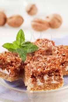 Pieces of walnut cake with caramel topping