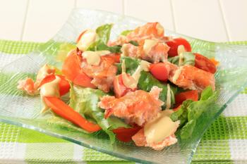 Salmon salad drizzled with Hollandaise sauce