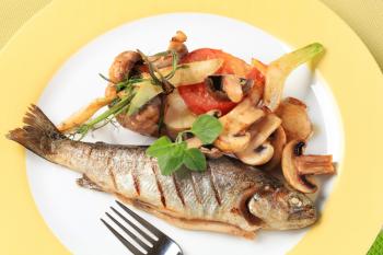 Grilled trout  with mushrooms, fennel and potato