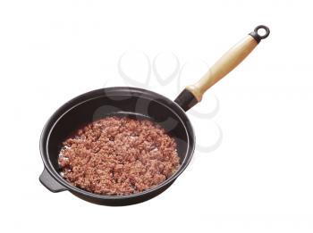 Ground meat on a frying pan - cutout