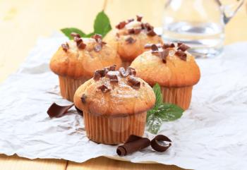 Tasty muffins topped with chocolate shavings