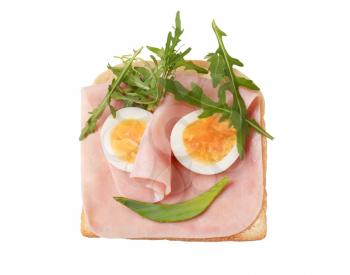 Slice of white bread, ham and egg