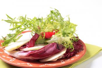 Salad greens, lettuce and slices of kohlrabi