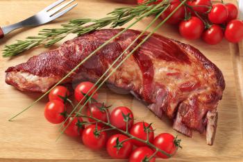Smoked pork spare ribs and other ingredients