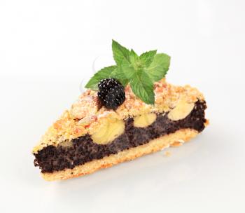 Slice of crisp blackberry crumb cake - detail
