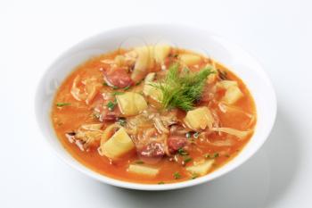 Cabbage soup with potatoes and sausage - studio
