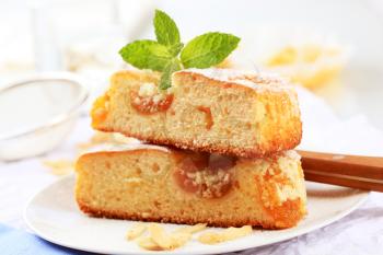 Small apricot cake sprinkled with streusel