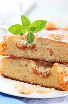 Small apricot cake sprinkled with streusel 