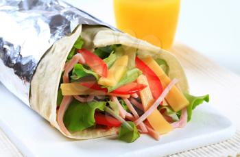 Easy ham and cheese salad wrap sandwich