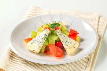 Fresh vegetable salad with blue cheese