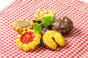Assorted butter cookies with jam, chocolate and peanut butter