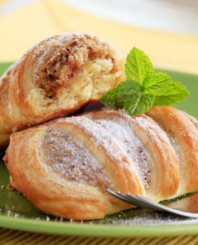 Sweet puff pastries with nutty filling - detail