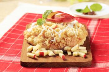 Sweet breakfast pastry with apple filling and crumb topping
