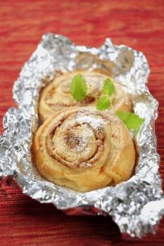 Danish pastries with nut filling in tinfoil