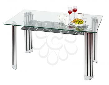 Modern glass top dining table - isolated