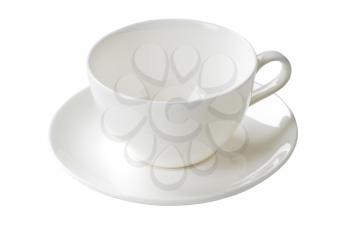 White cup and saucer isolated on white