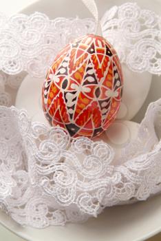 Painted Easter egg and handmade lace