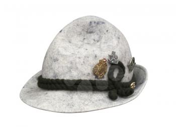 Felt hat with corded band and badges