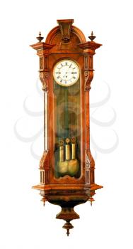 Antique wooden clock isolated on white