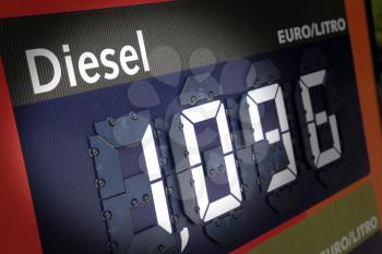 Diesel fuel price at a gas station
