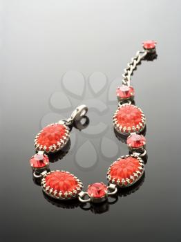 Beautiful silver bracelet with red gemstones - detail