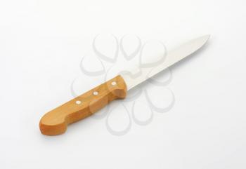 Kitchen knife with straight-edged blade and wood handle