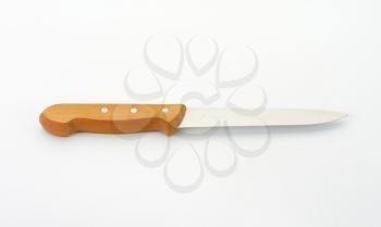 Kitchen knife with straight-edged blade and wood handle