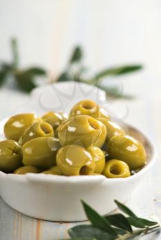 Green olives
 in a bowl